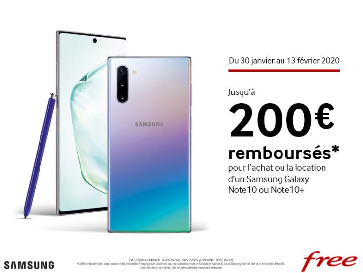 La Promo pour le Samsung Galaxy Note 10 chez Free